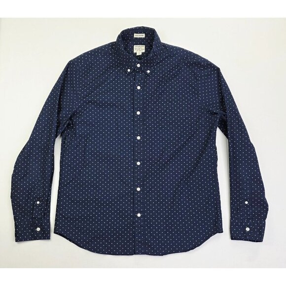 J. Crew Slim Untucked Stretch Size Large Mens Navy White Polka Dot Button Down - Picture 5 of 10